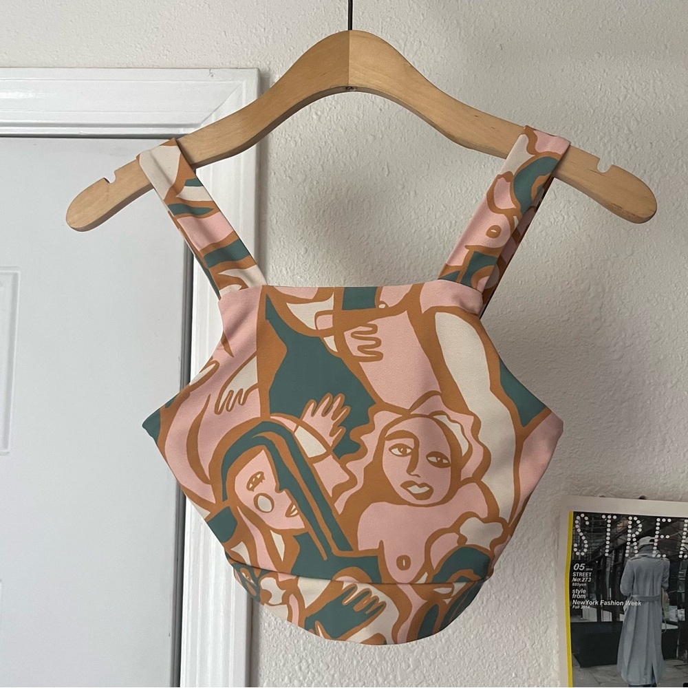 DAZEY LA green pink face girl print sleeveless cropped knit tank top